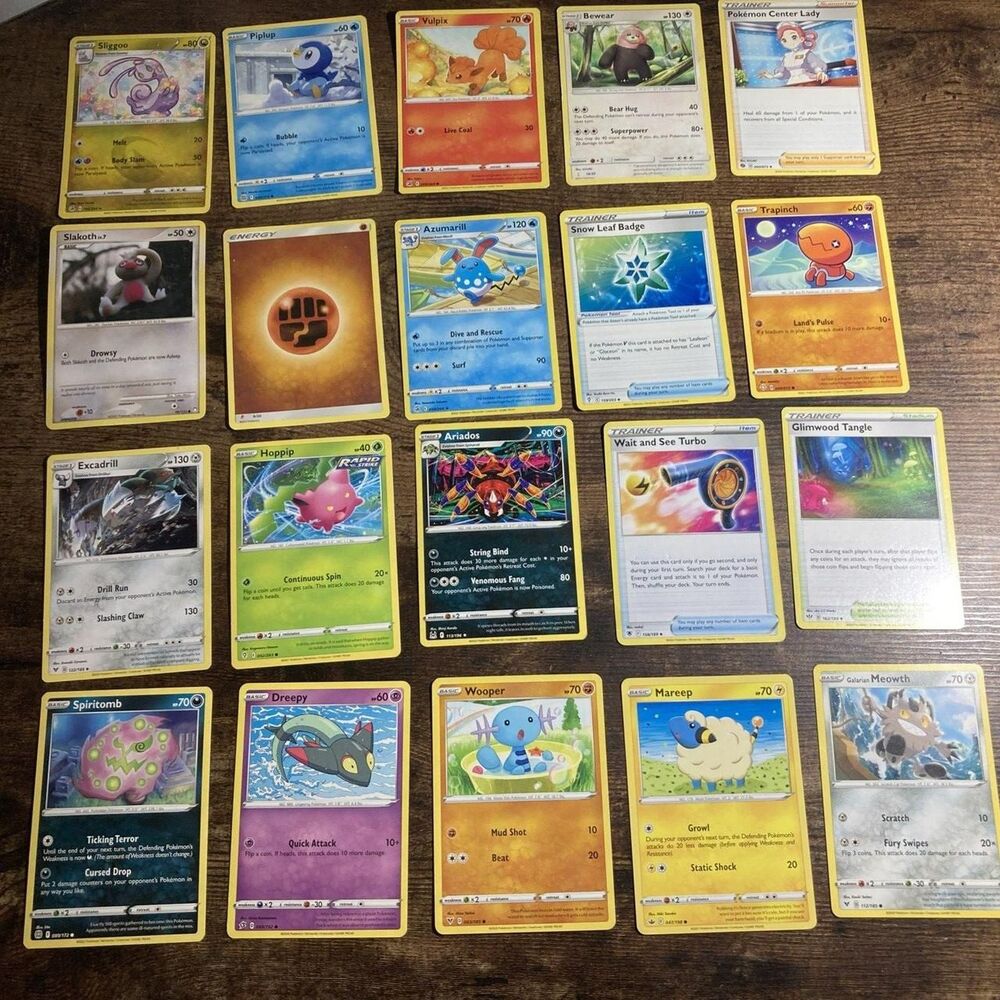 lot of 20 Pokemon cards includes a variety of Basic, Stage 1, and Pokemon